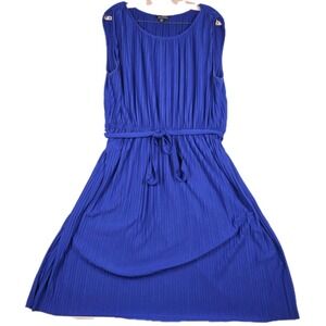 George Womens Clematis Blue‎ Pleated Sleeveless Belted Dress Size L 12-14